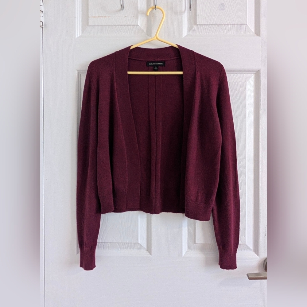 Banana Republic Merino Cashmere Blend Open Front Cardigan Sweater Burgundy S